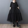 Short Sleeve Plus Size Black Mesh Vintage Patchwork New In Dresses for Women Casual Loose Long Summer Dress