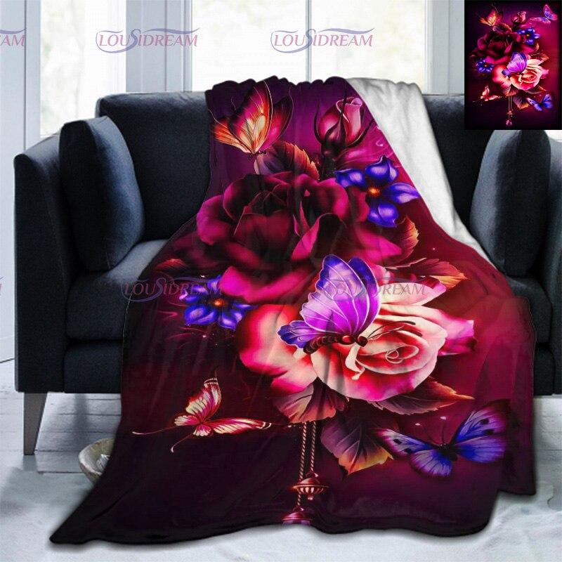 Красочное одеяло с бабочками и цветами, мягкое плюшевое легкое фланелевое одеяло с 3D принтом для дивана-кровати для детей и женщин, подарок