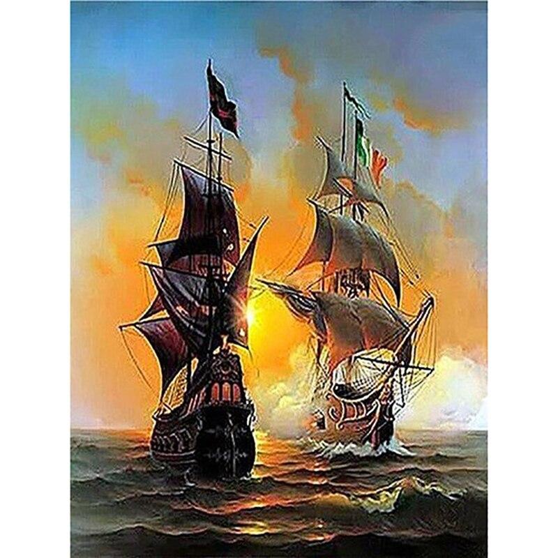 DIY 5D алмазная живопись полный круглый смоляный парусник Алмазная художественная вышивка вид на море вышивка крестиком Алмазная мозаика домашний декор