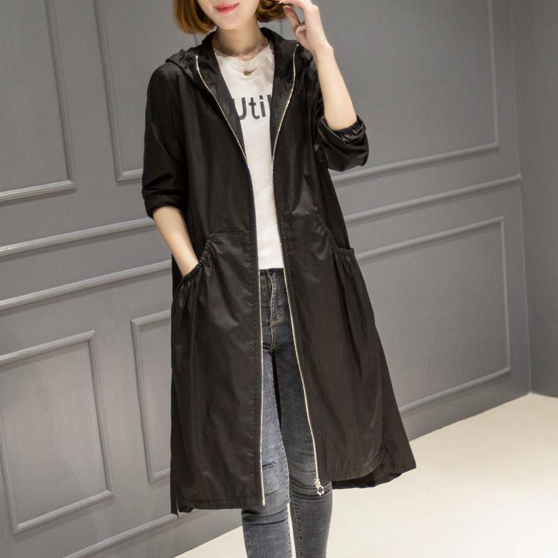 Spring New Korean Version of Casual Women's Medium and Long Knee Trench Coat Jacket Loose Large Size Coat