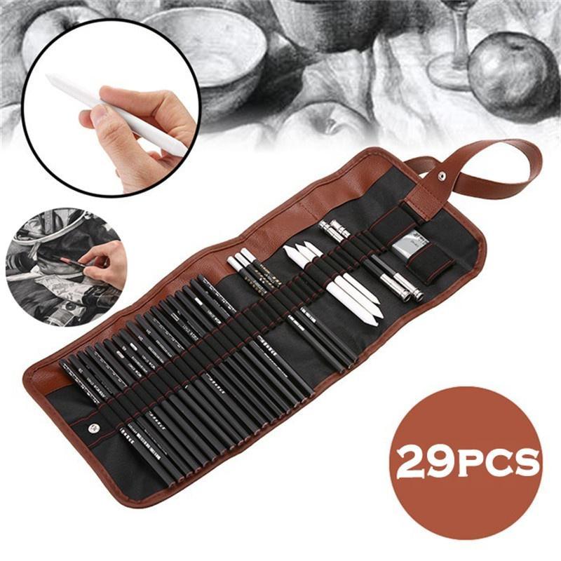 29 шт., набор карандашей для эскизов, профессиональный набор для рисования, деревянные карандаши, сумки для карандашей для художников, школьников, товары для рукоделия