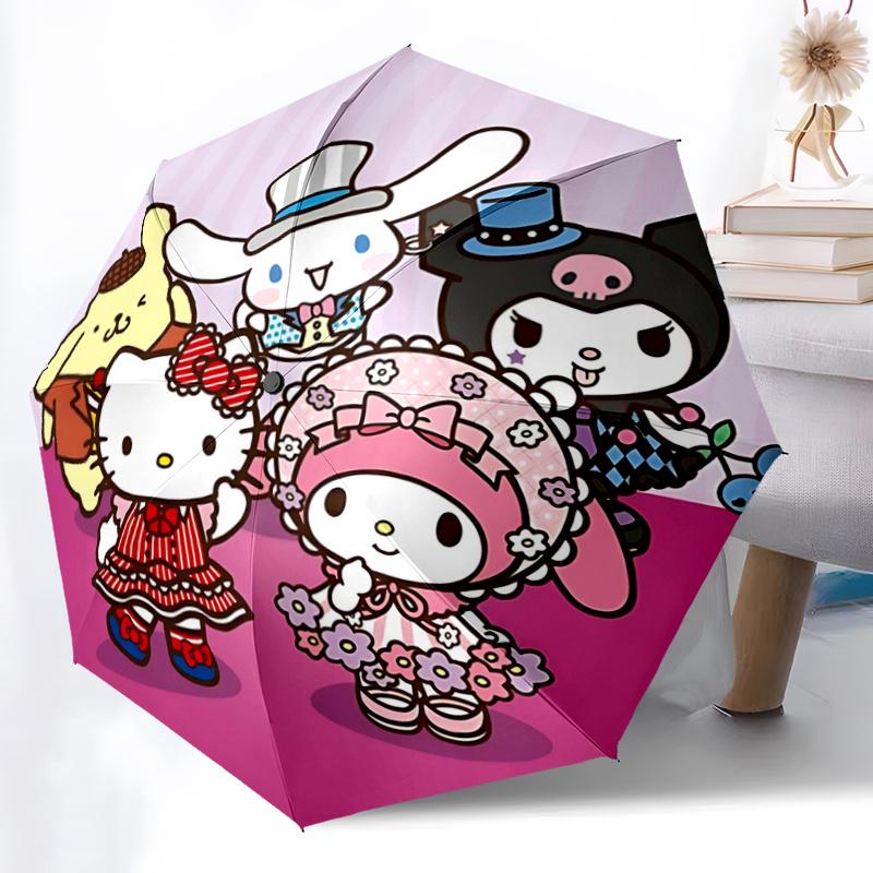 1pc Hello Kitty & Friends Automatic Opening Folding Umbrella with 8-Rib Iron Frame - Portable Tri-Fold Design for Outdoor Use, Perfect Gift for Fans,
