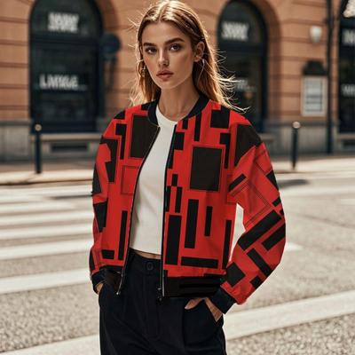 Женская мода повседневная с принтом цветных блоков осень-зима с длинным рукавом и круглым вырезом куртки и пальто