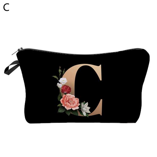 Cosmetic Bag 3D Digital Printing Letter Flower Pattern Female Multipurpose Delicate Pencil