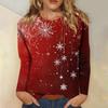 3D Christmas Snowflake Gradient Print Round Neck Long Sleeve T-shirt Casual Long Sleeve Top Party Loose Women's Top