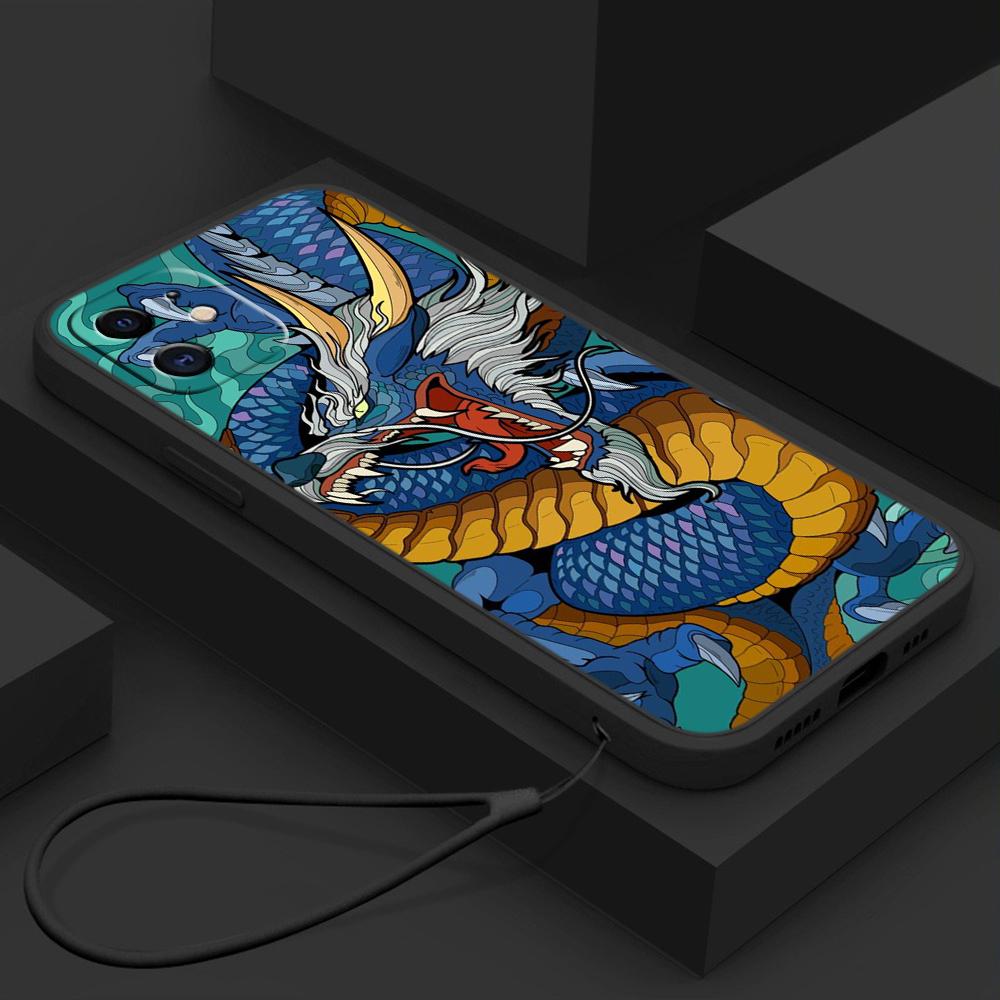N81 Dragon design art с ремешком, силиконовые чехлы для телефонов с прямыми краями для Xiaomi Poco X5 F6 Redmi Note 13 Pro 12C Realme C55, противоударный чехол Huawei