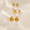 Fashion Niche Starfish Shell Design Exquisite Pearl Stainless Steel Earrings Light Luxury Versatile Seaside Jewelry New Products