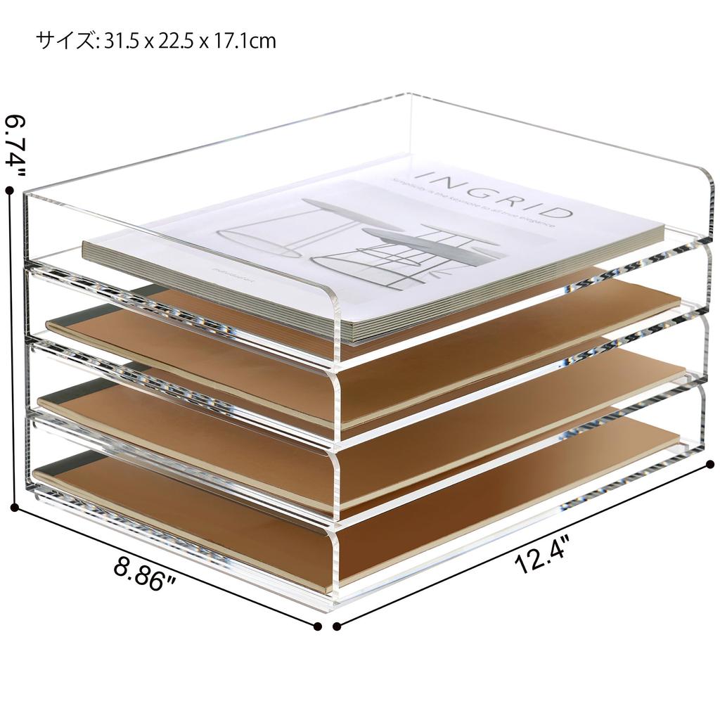 Acrylic Letter Fits A4 Ideal for Home Stationery Stackable for Space Horizontal Wide x Deep x 4cm Set of 4 Case/Document Tray, Size, Office, Desk,