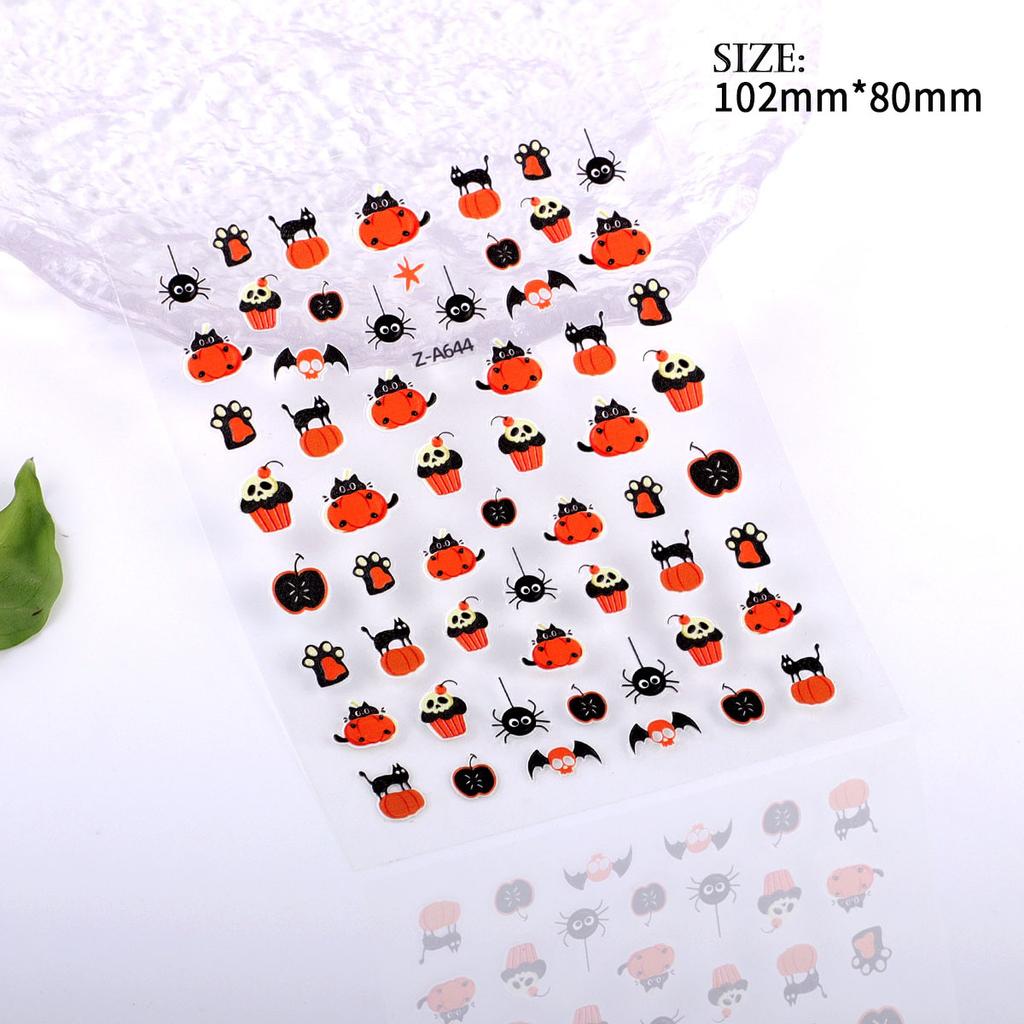 5D Embossed Nail Art Sticker Halloween Cartoon Spider Web Ghost Pumpkin Lantern Nail Adhesive Sticker