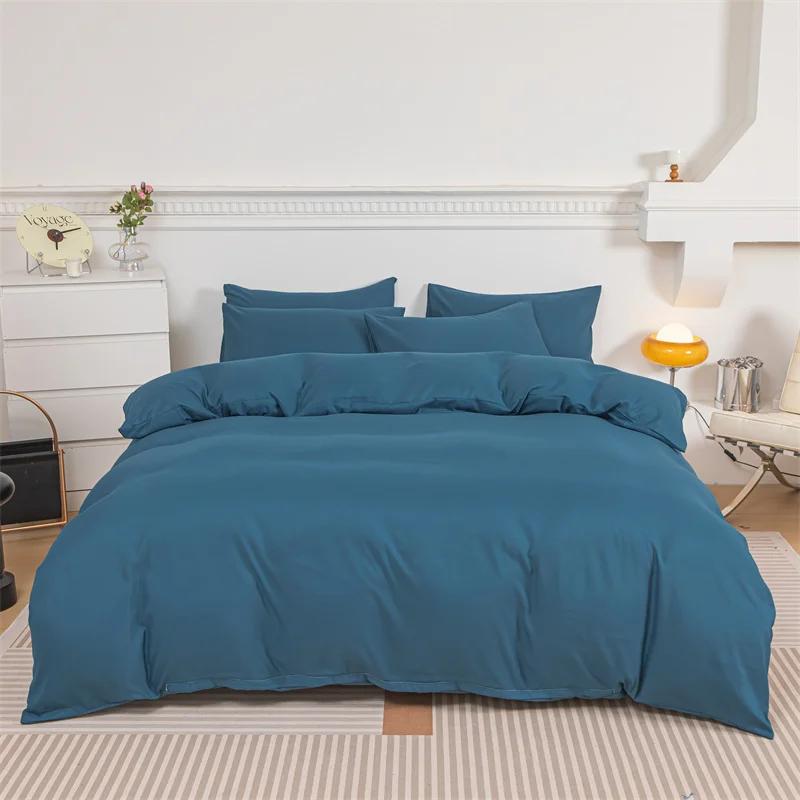 Haze Blue Duvet Cover Microfiber Solid Color Bedding Set,3pcs Comforter Cover with 2 Pillowcases Modern Home Bedroom Quilt Cover