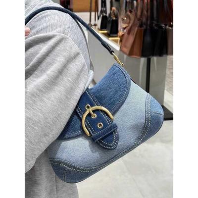 Сумка через плечо Jean Underarm Bag Женская весна-лето Модная французская холщовая сумка-горох из лоскутного полотна Сумка-багет через плечо