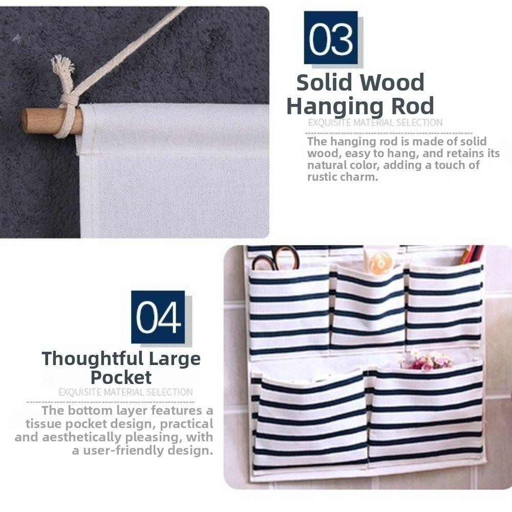 Striped Hanging Storage Bag 6/8 Pockets Multi-Pocket Organizer Dormitory Storage
