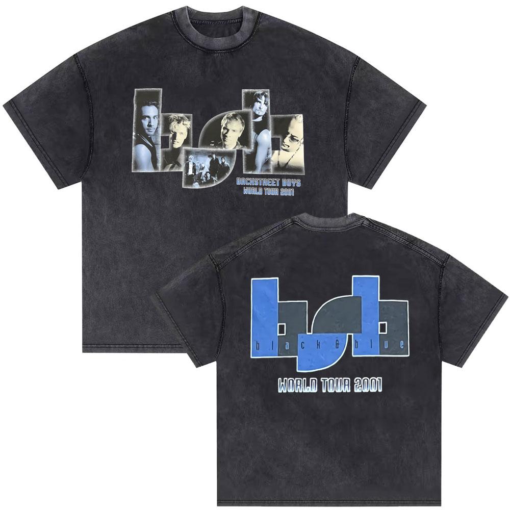 Washed Vintage Backstreet Boys Black Blue World Tour Tshirt Boy Band Bsb Group Pop Music Tshirt Men Hip Hop Oversized T Shirt