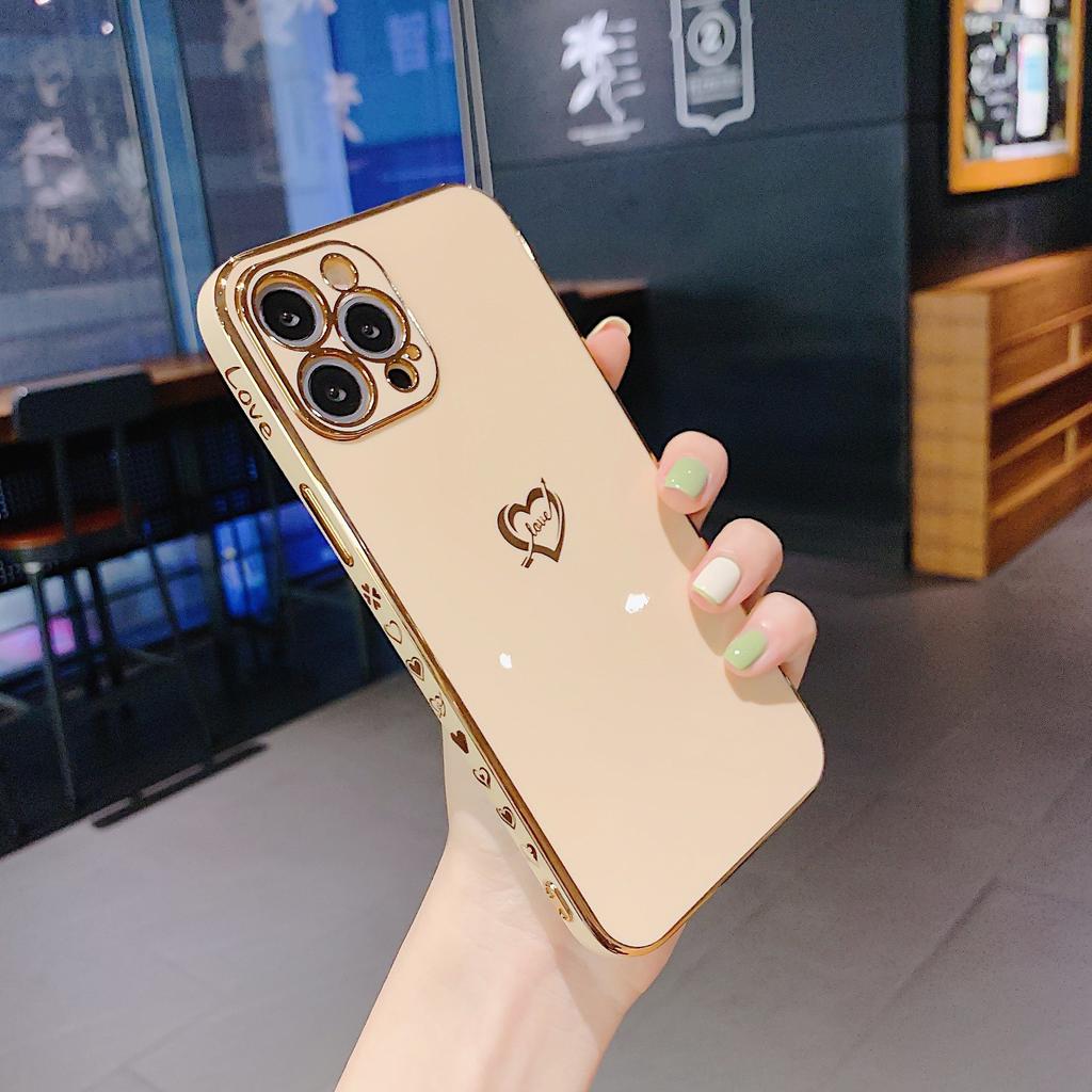 Конфетный цвет 6D гальваническое боковое сердце для iPhone17ProMax Apple 16 мелкодырчатый силиконовый 15 чехол для мобильного телефона
