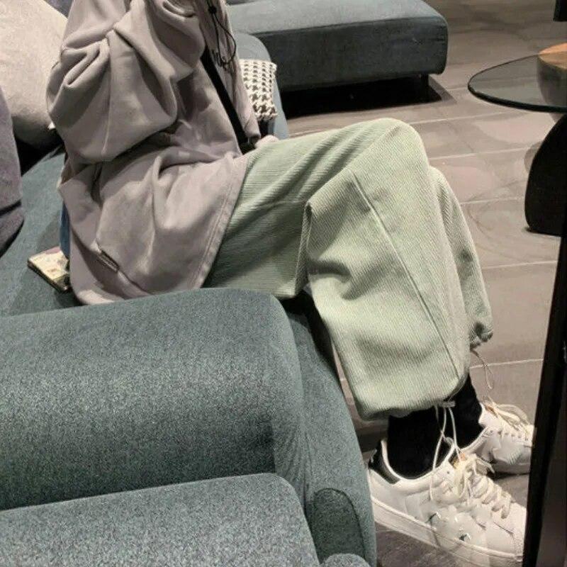 Повседневные брюки, женские однотонные свободные широкие брюки в корейском стиле, универсальные осенние вельветовые женские брюки, минималистичные студенческие шикарные модные брюки