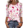 Women's Fashion Casual Round Neck 3/4 Sleeve Loose  Printed T-Shirt Ladies Top