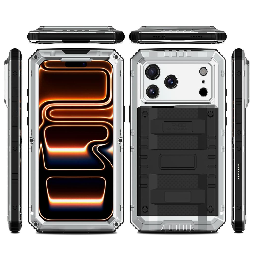 Военный противоударный чехол для IPhone 17 Pro 16E Air 16 15 14 13 12 Pro Max IP68 Полностью водонепроницаемый Силиконовая защита Алюминиевый чехол