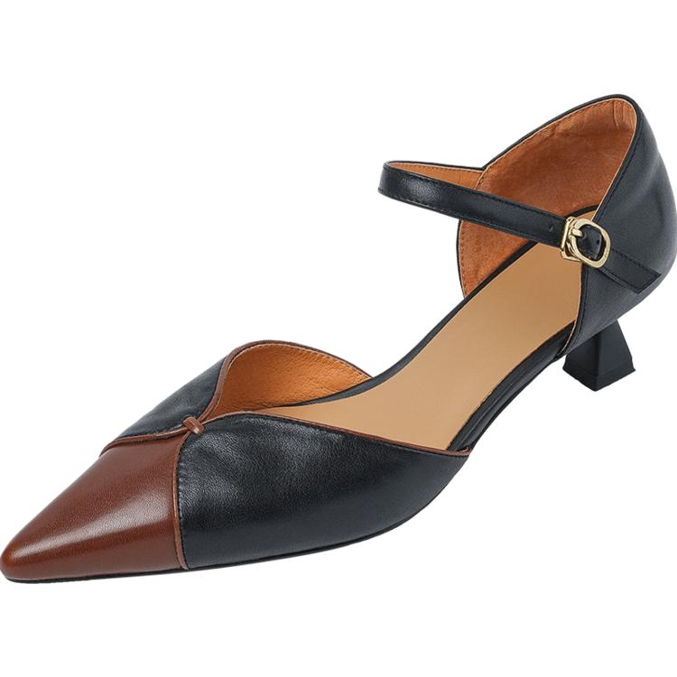 Модные летние сандалии из натуральной кожи с острым носком и высоким каблуком для женщин Zapatos Mujer, сандалии смешанного цвета с закрытым носком, женская обувь