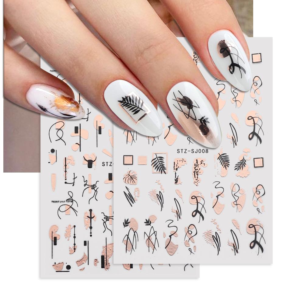 Abstract Line DIY Nail Stickers for Women Girls Nail Art Decorations Rose Gold Spring 3D Sliders for Manicure Nail Polish Decals