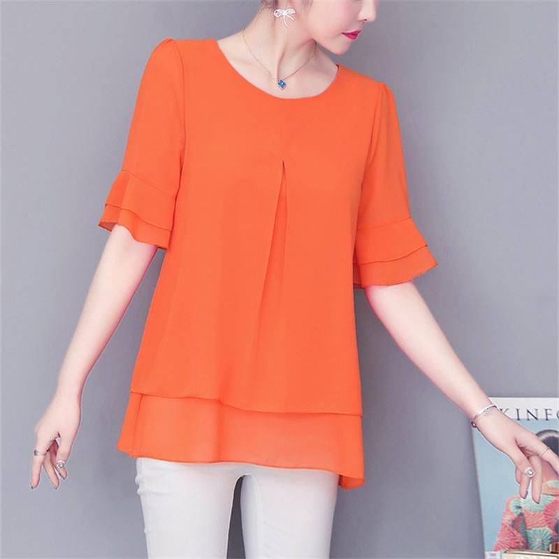2022 Блузка, свободный топ, женские шифоновые рубашки с рукавами-бабочками, летняя женская одежда средней длины, новая корейская рубашка, топы с рюшами
