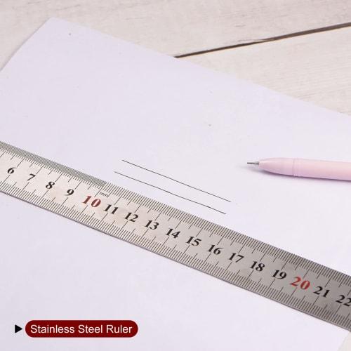 uxcell Stainless Steel Ruler Set of 2, 40cm/16" Length x 1/28" Thickness x 1-1/7" Width, Inch and Metric Linear Measuring Tool for Woodworking, Painti