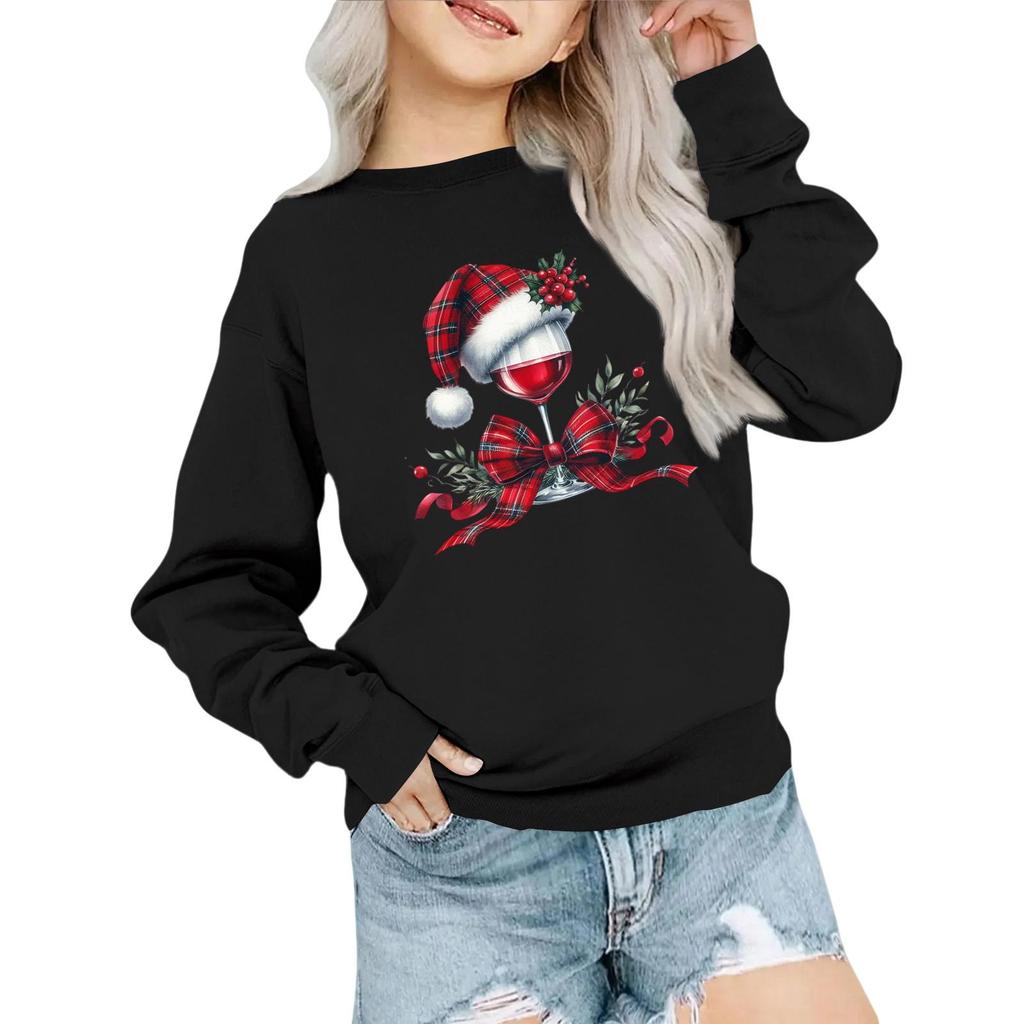 Kids' Fashion Loose-Fit Casual Long-Sleeve Christmas Print Oversized Crewneck Sweatshirt