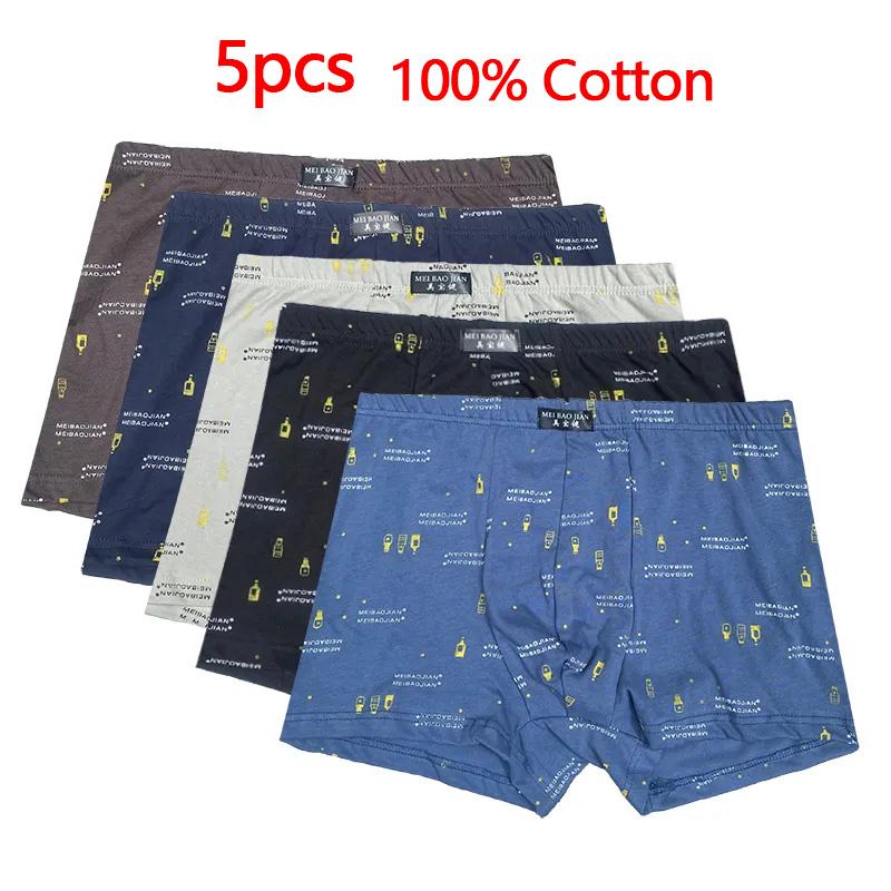 100% Cotton Men's Underwear Trend Four-corner Boxer Shorts Breathable Plus Size Loose Underwear 5pcs