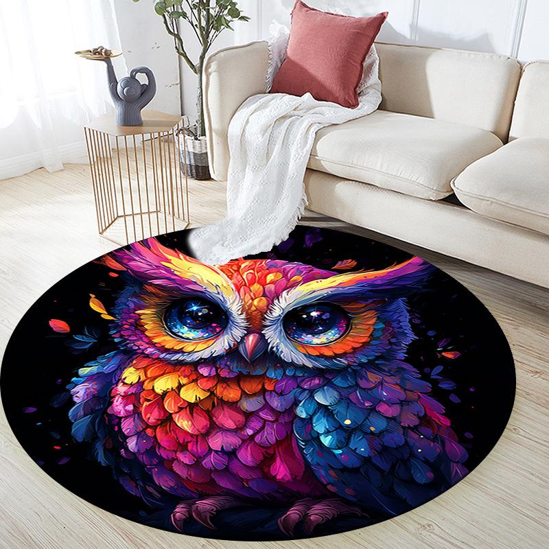 Owl Artwork Round Area Rug,Carpet Rug for Living Room Bedroom Sofa Playroom Decor,Non-slip Floor Mat