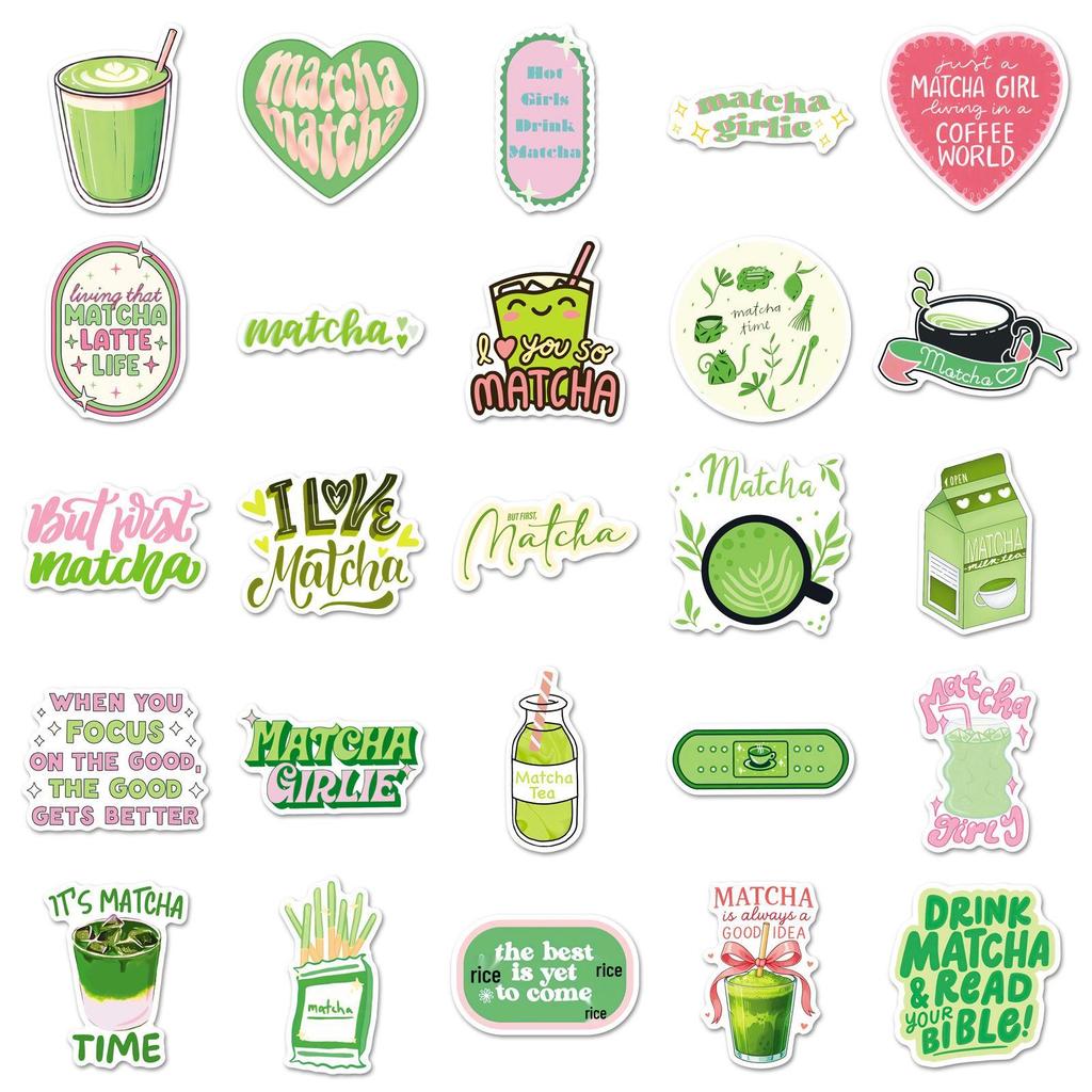 50 Matcha Girl Aesthetic Stickers - Fresh Green & Pink Graffiti for Notebooks & Cups