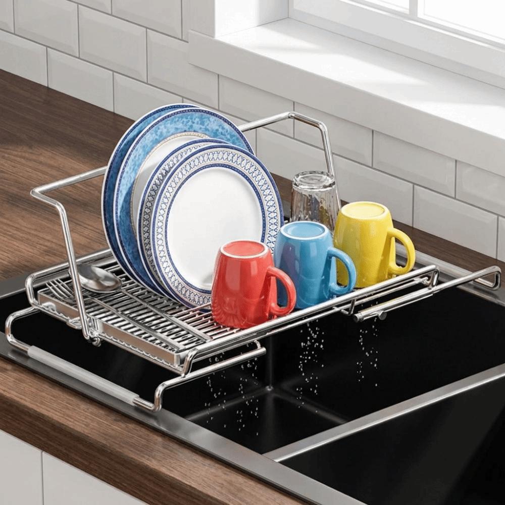 Stainless Steel Sink Drain Basket Non-Slip Dish Drying Rack Utensil Drainer for Kitchen