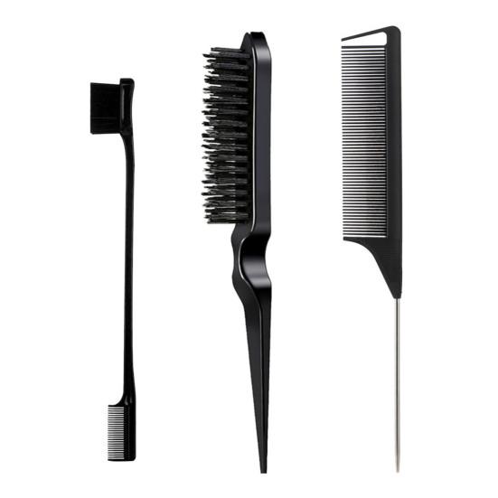 3Pcs/Set Hair Styling Comb Kit with Double-side Edge Control Teasing Bristle Brush Rat Tail Women Comb Back Brushing Combing Styling Brush