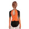 Girls Gymnastics Leotard Sheer Mesh Long Sleeve Keyhole Back Shiny Rhinestones Color Block Costume