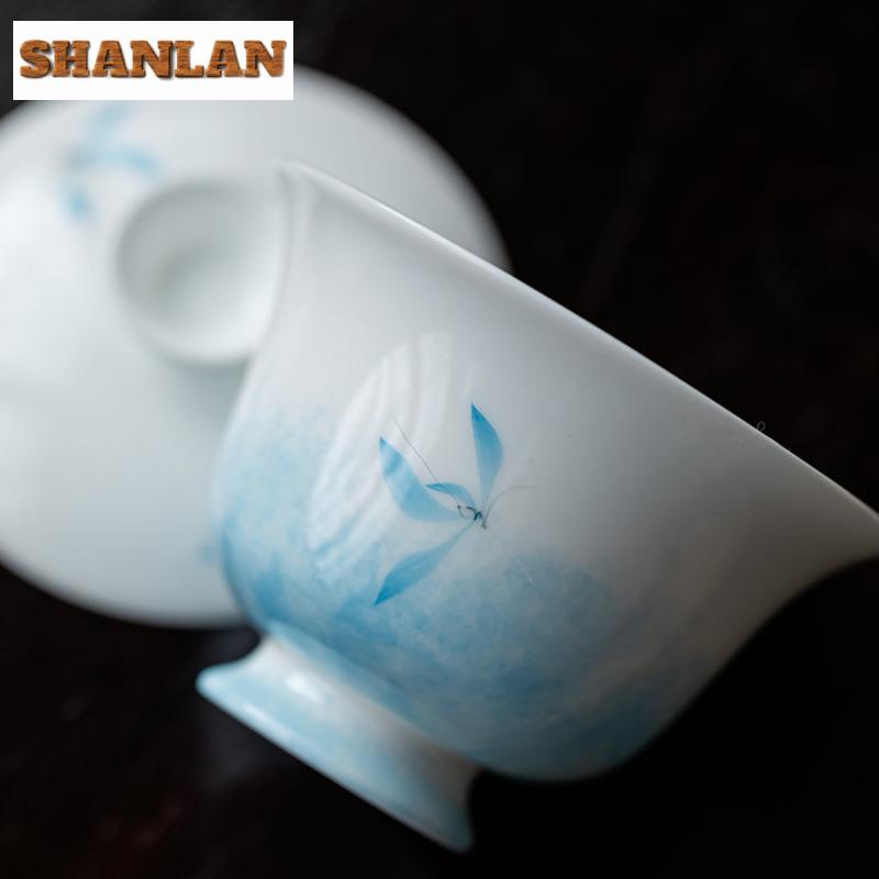 100ml Hand-painted Butterfly Orchid Gaiwan Boutique Tea Tureen Tea Bowl With Lid Kit Tea Maker Cover Bowl Tea Services Ornaments