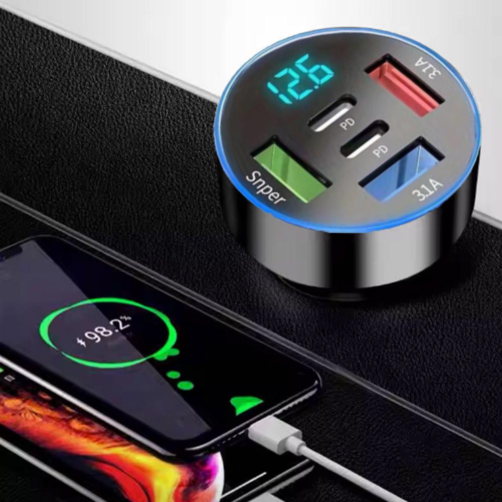 5 в 1 USB автомобильный адаптер для зарядки телефона с дисплеем напряжения OPPO для iPhone Port Dual Super PD O8D5