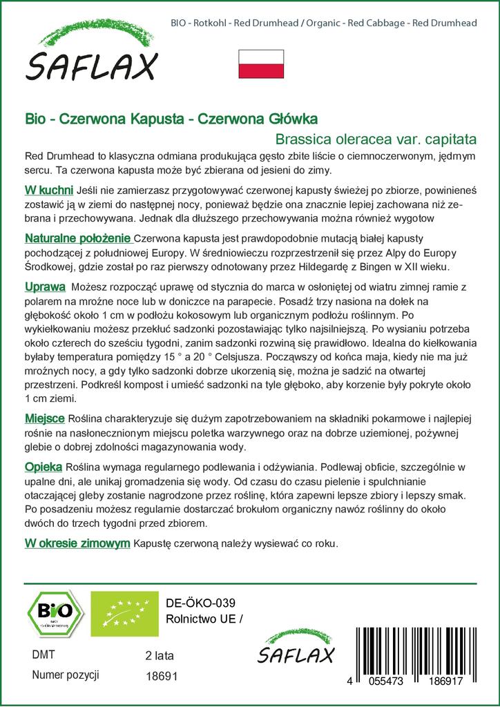 SAFLAX Organic - Красная капуста - Красная головка - 250 семян - Brassica oleracea