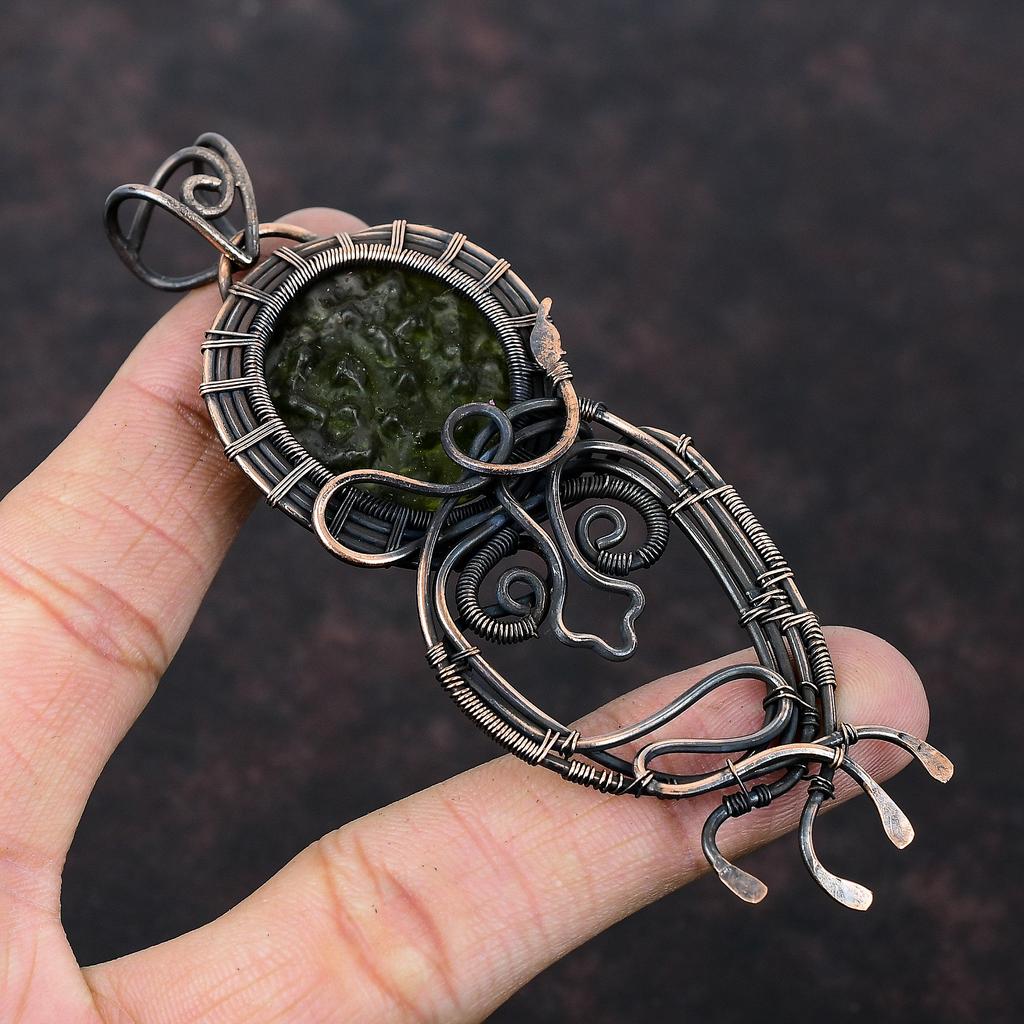 Moldavite Pendant Copper Wire Wrapped Pendant Moldavite Gemstone Jewelry Designer Pendant Copper Wire Jewelry Handmade Pendant Gift For Her