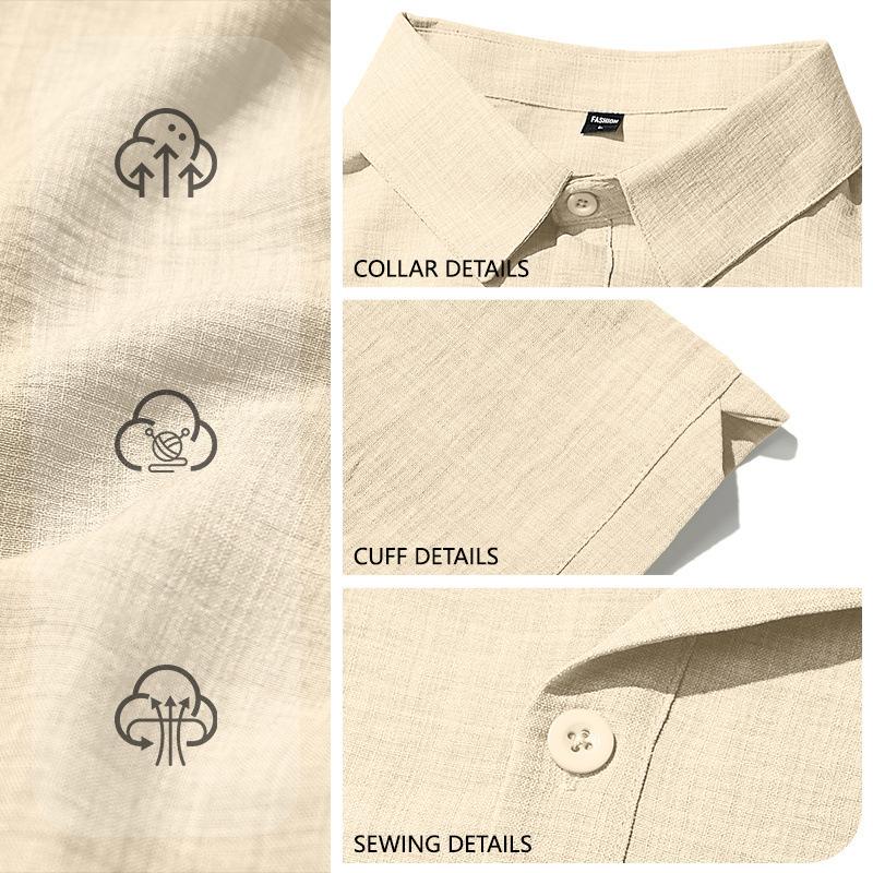 Men's Cardigan Quick-drying Short-sleeved Breathable Hawaiian Solid-color Lapel Casual Business Shirt Men Linen Lapel Solid Color Loose Short
