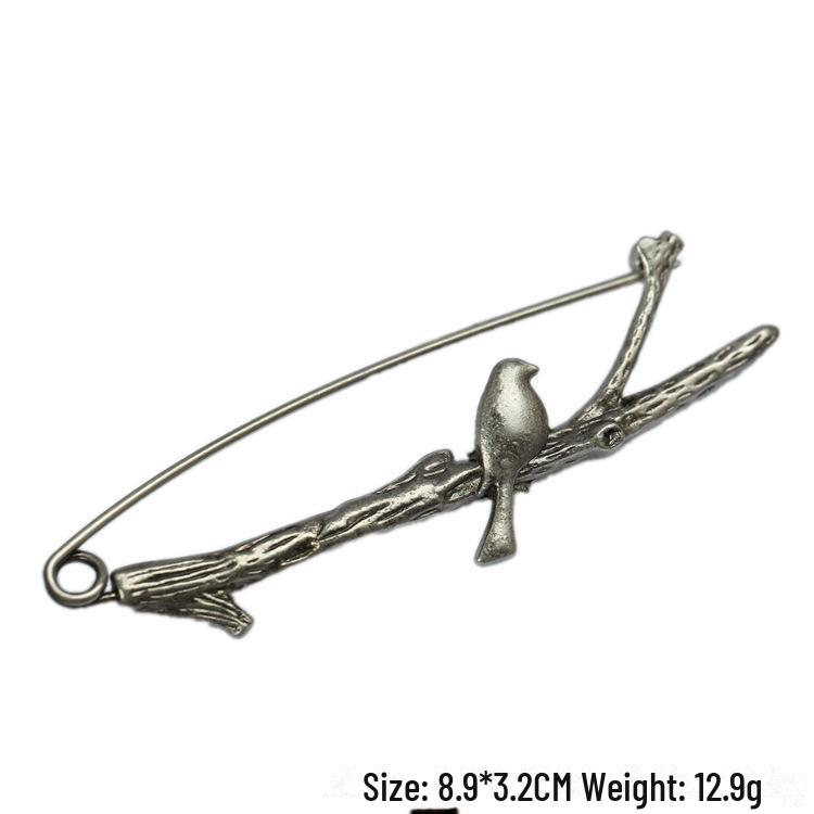 «Брошь-булавка в виде птицы из ретро-сплава с бамбуковой ветвью для женских кардиганов»