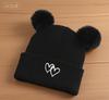 Baby wool hat cute double love embroidery hairball knitted hat baby comfortable skin-friendly warm ear hat