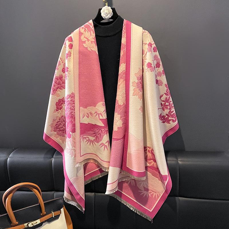 Winter Office Imitation Cashmere Blanket Warm Shawl Send Mother Retro Flower Air-conditioned Room Scarf Woman