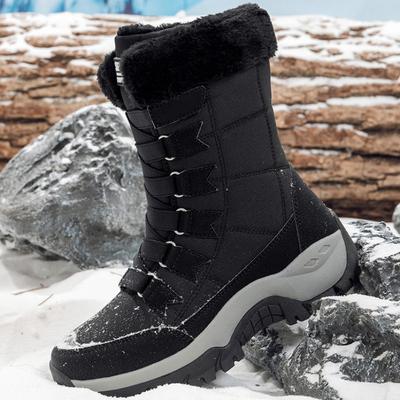 Нескользящие зимние ботинки для женщин, теплые хлопковые ботинки, высокие плюшевые ботинки для хайкинга, водонепроницаемые, износостойкие