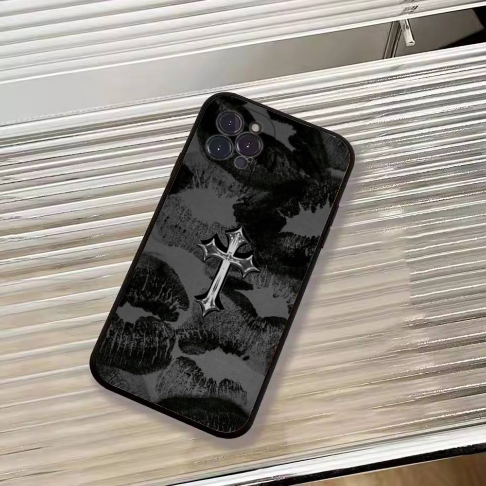 C-Cool Dark Catgothic C-Cross Чехол для телефона iPhone 17,16,15,14,13,12,11 Plus,Pro Max,XS, Мягкий черный чехол