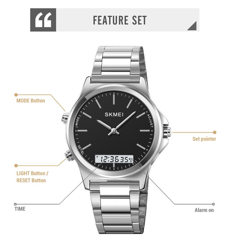 SKMEI Fashion 3 Time Back Light Display Digital Full Steel Chrono Sport Mens Waterproof Alarm Wristwatches Clock Reloj Hombre