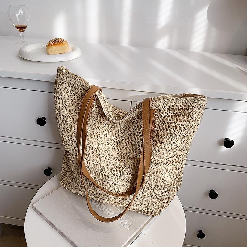 Летние плетеные сумки женские новые приморские отпускные соломенные плетеные сумки большой вместимости универсальные сумки-тоут для поездок на работу