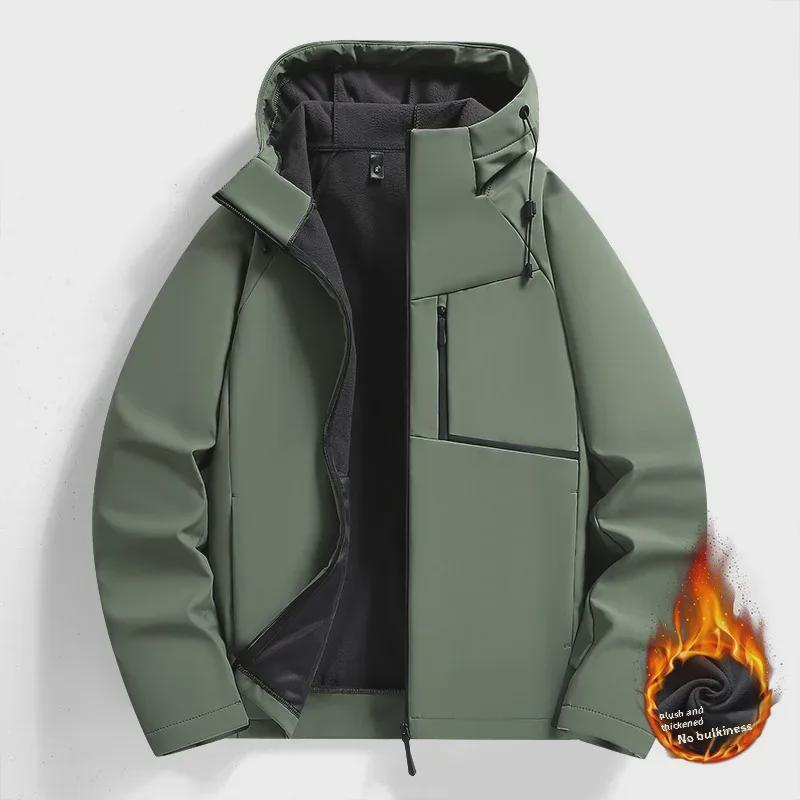 2024 Унисекс Soft Shell Куртка, Осень/Зима, Плюс Бархат, Теплая, Свободный Покрой, С Капюшоном