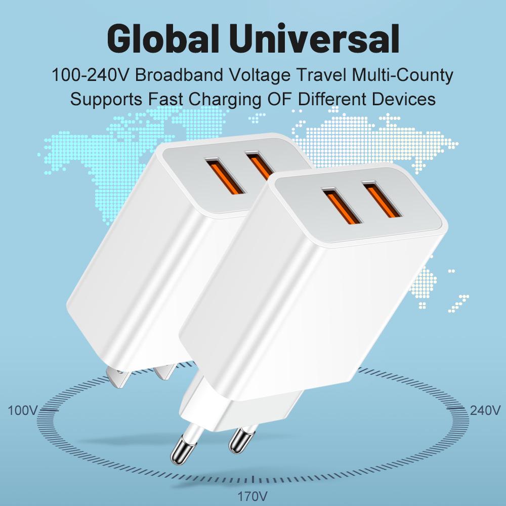 Двойное USB-зарядное устройство QC3.0, 2 порта по 2,4 А, дорожный адаптер: США, ЕС, Великобритания