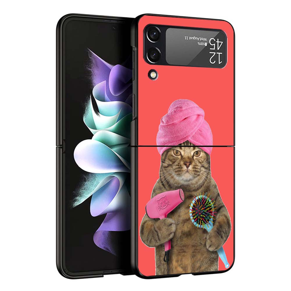 Милый мультяшный счастливый кот Чехол для телефона Samsung Galaxy Z Flip7 Flip6 5G Flip5 Flip4 Flip3 ZFlip 7 6 3 4 5 Ударопрочная задняя крышка G