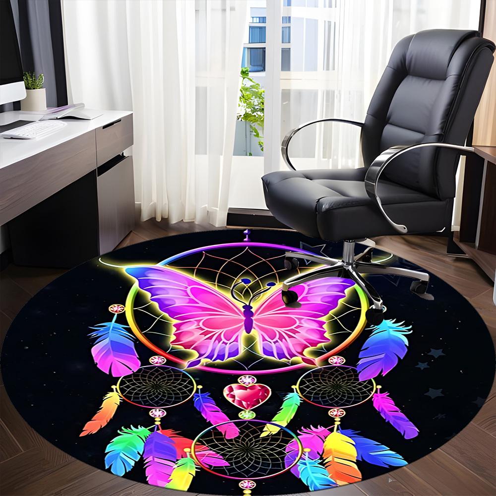 1PC Butterfly Dreamcatcher Office Round Area Rug, Mat Suitable ForOffice, Under Office Chairs Bedroom Living Room Home Decor, Room Deco