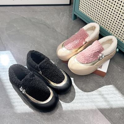 Удобные ленивые туфли на толстой подошве для женщин 2024 года, зимние новые теплые женские туфли, универсальные повседневные туфли с одной педалью FCL9210