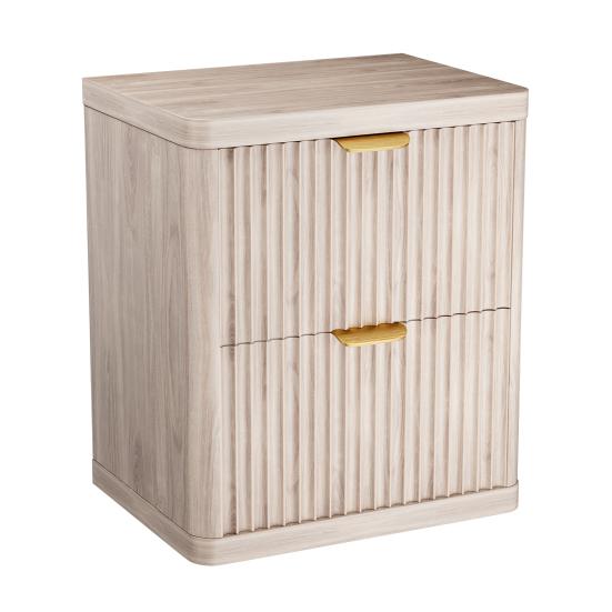 Modern End Table Fluted Nightstand, Large 2 Drawer Bedside Table, Wood 2-Drawer Night Stand with Curved Corners, Metal Handle for Bedroom, Living